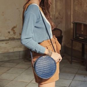 SÉZANE SMALL NICOLE BAG NAVY CROCO NWT WITH GIFT